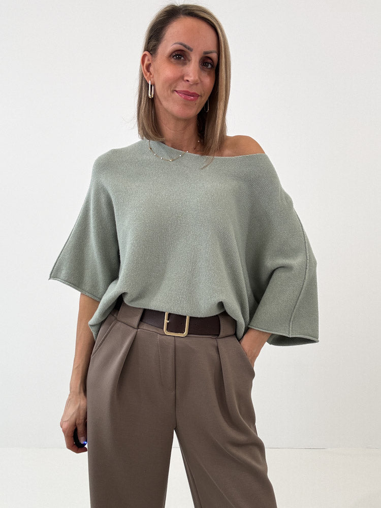 "Vicenza Spring" weicher Viscose-Pullover mit 3/4 Ärmeln - salbei