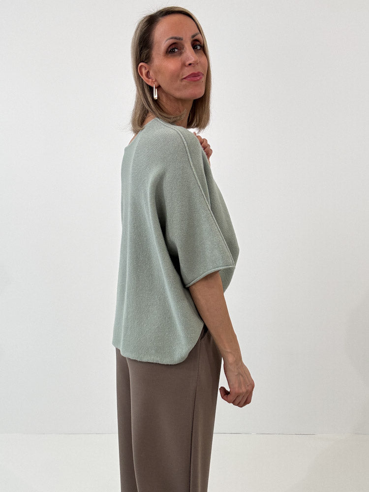 "Vicenza Spring" weicher Viscose-Pullover mit 3/4 Ärmeln - salbei