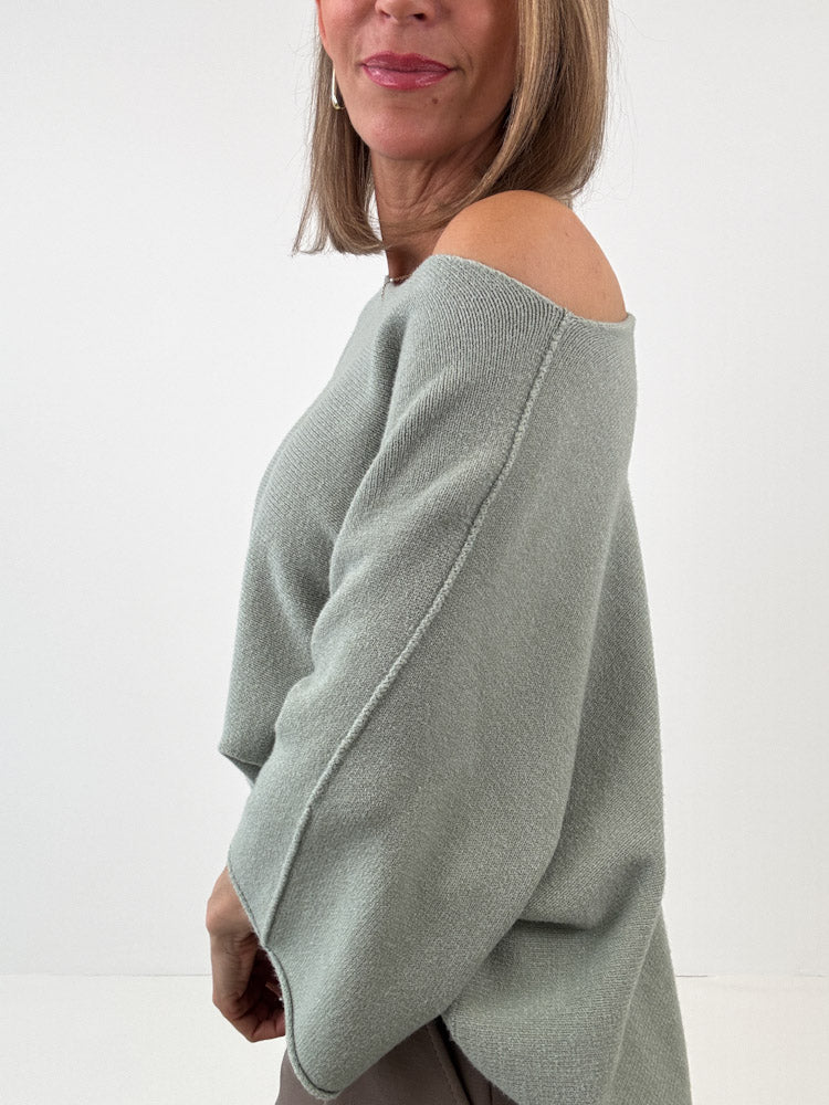 "Vicenza Spring" weicher Viscose-Pullover mit 3/4 Ärmeln - salbei