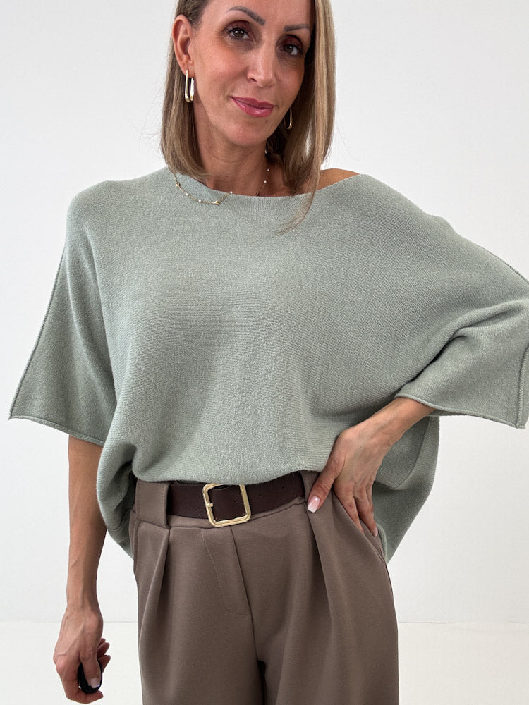 "Vicenza Spring" weicher Viscose-Pullover mit 3/4 Ärmeln - salbei