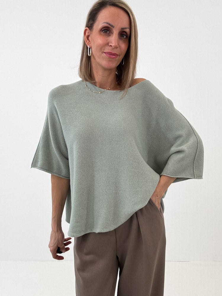 "Vicenza Spring" weicher Viscose-Pullover mit 3/4 Ärmeln - salbei