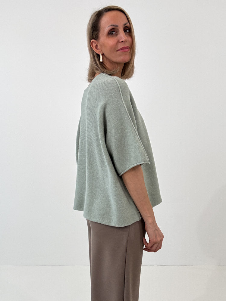 "Vicenza Spring" weicher Viscose-Pullover mit 3/4 Ärmeln - salbei