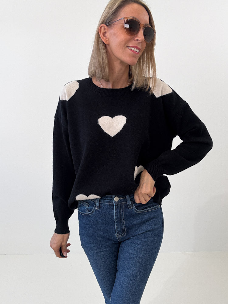"Simply Heart" Pullover aus Viscose - schwarz