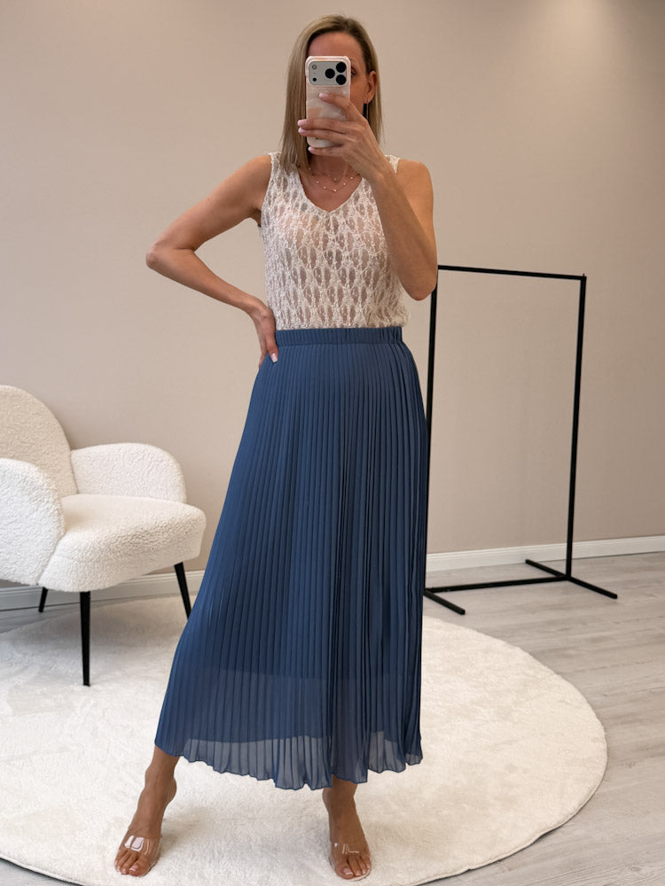 "Skirt" stylischer Plissee Rock - jeansblau