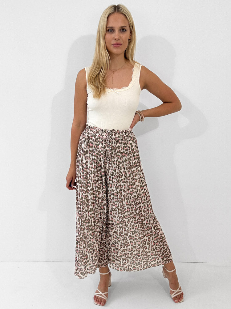 Leo Culotte Plisseehose  - rosa/khaki