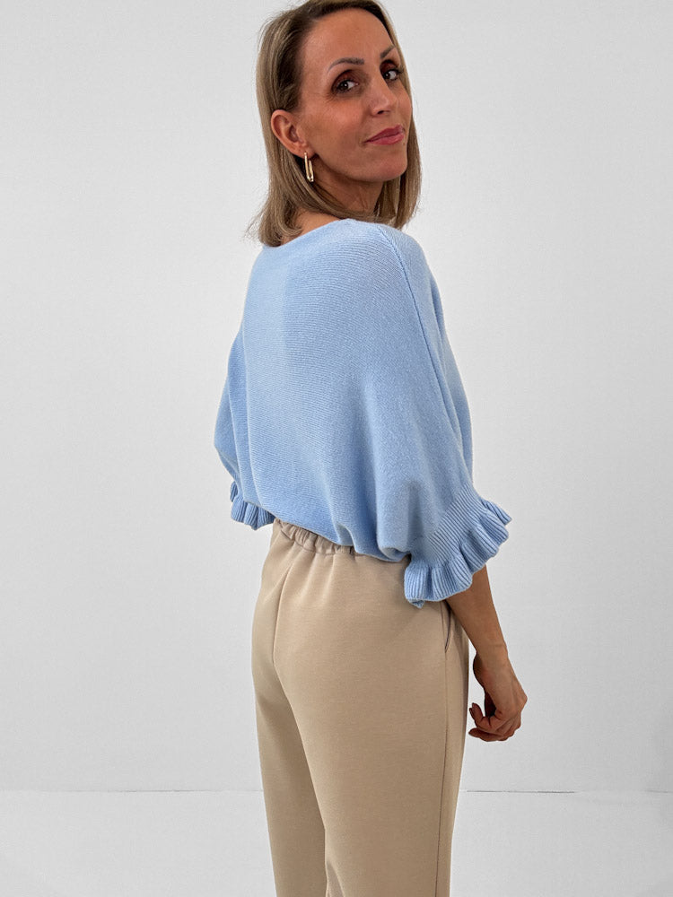 "Vicenza Volant" weicher Pullover mit Viscose - sky blue