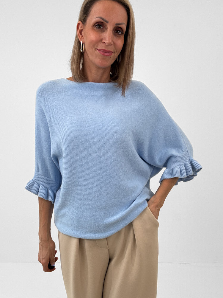 "Vicenza Volant" weicher Pullover mit Viscose - sky blue