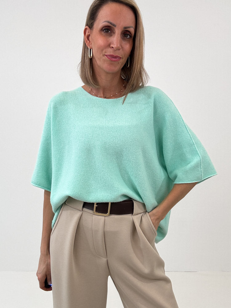 "Vicenza Spring" weicher Viscose-Pullover mit 3/4 Ärmeln - mint
