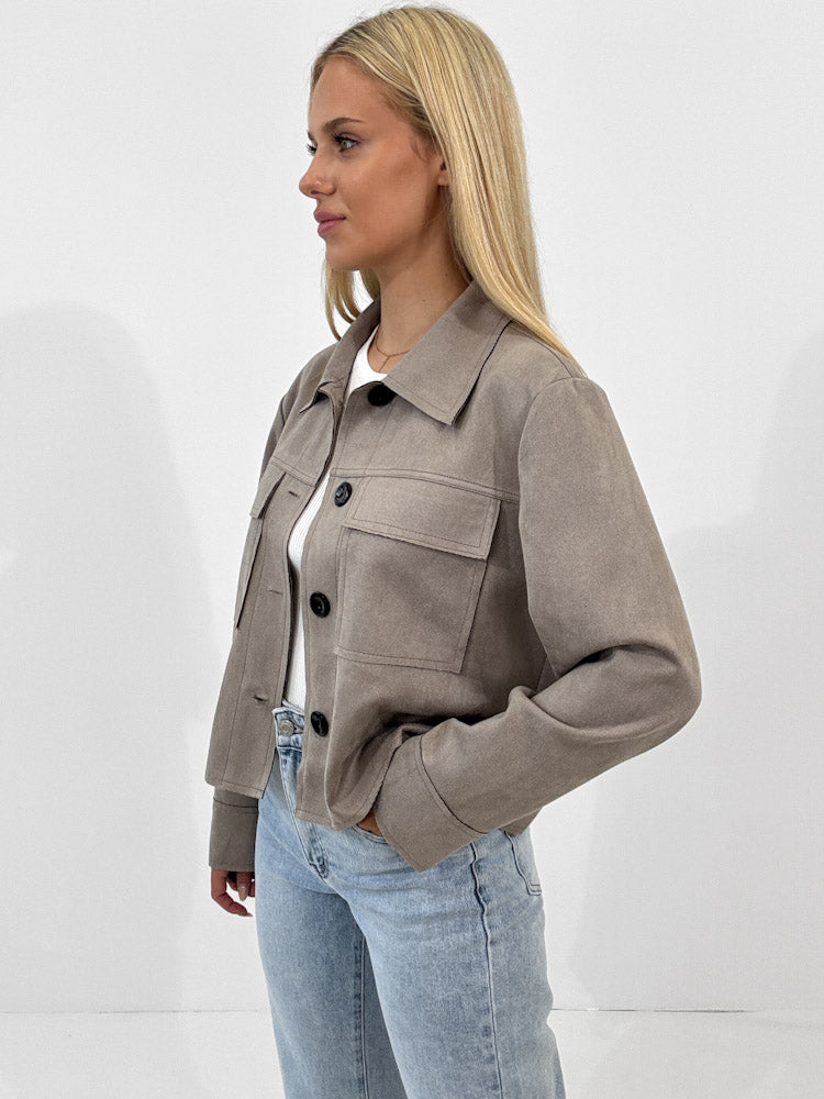 "Nelli 2.0" Jacke in Velourleder Optik  - mocca