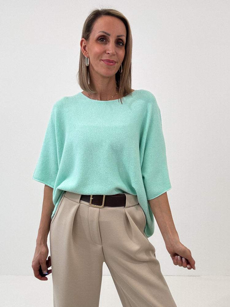 "Vicenza Spring" weicher Viscose-Pullover mit 3/4 Ärmeln - mint