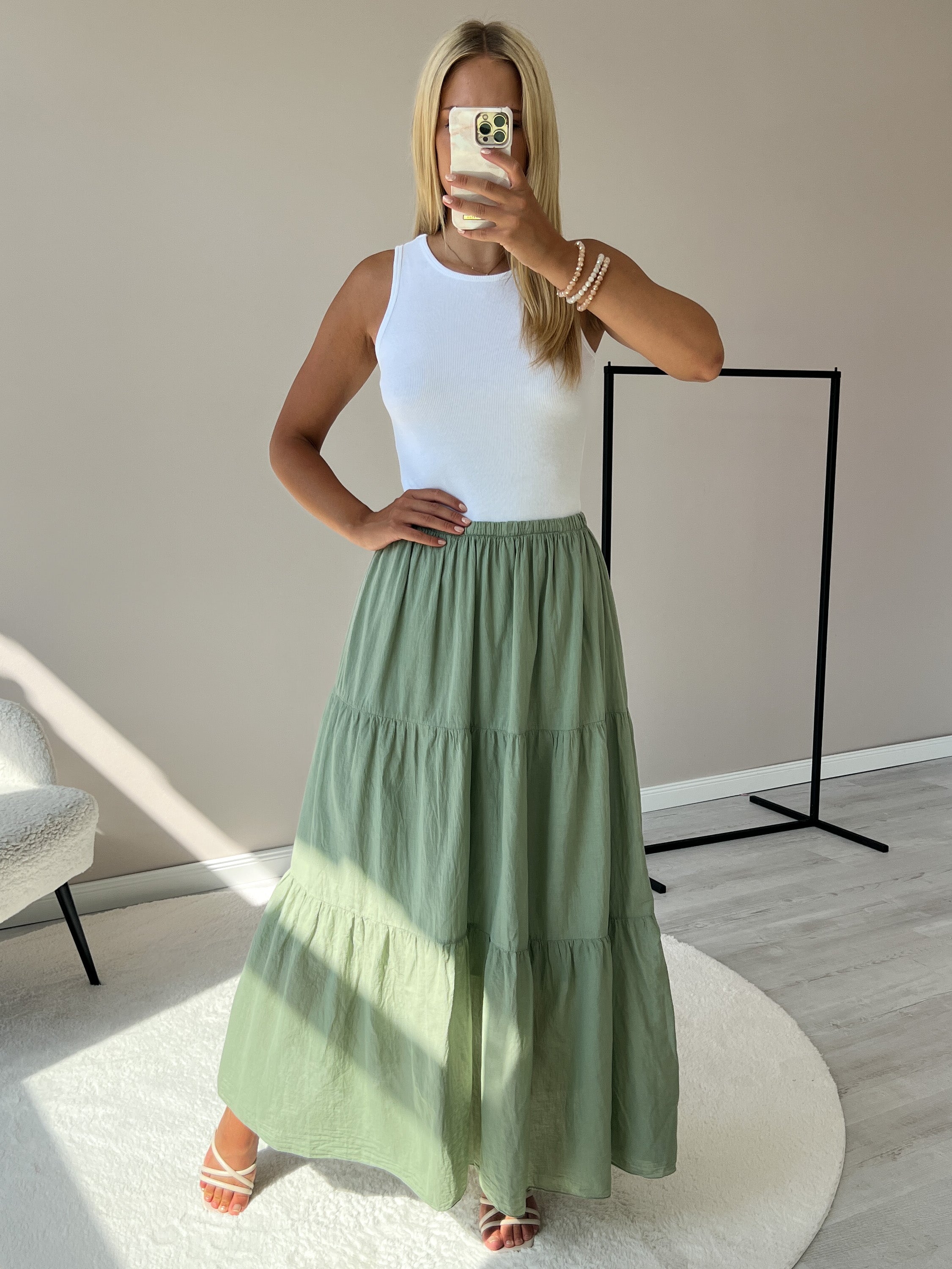 "Lune Skirt" langer Rock aus Baumwolle - matcha grün