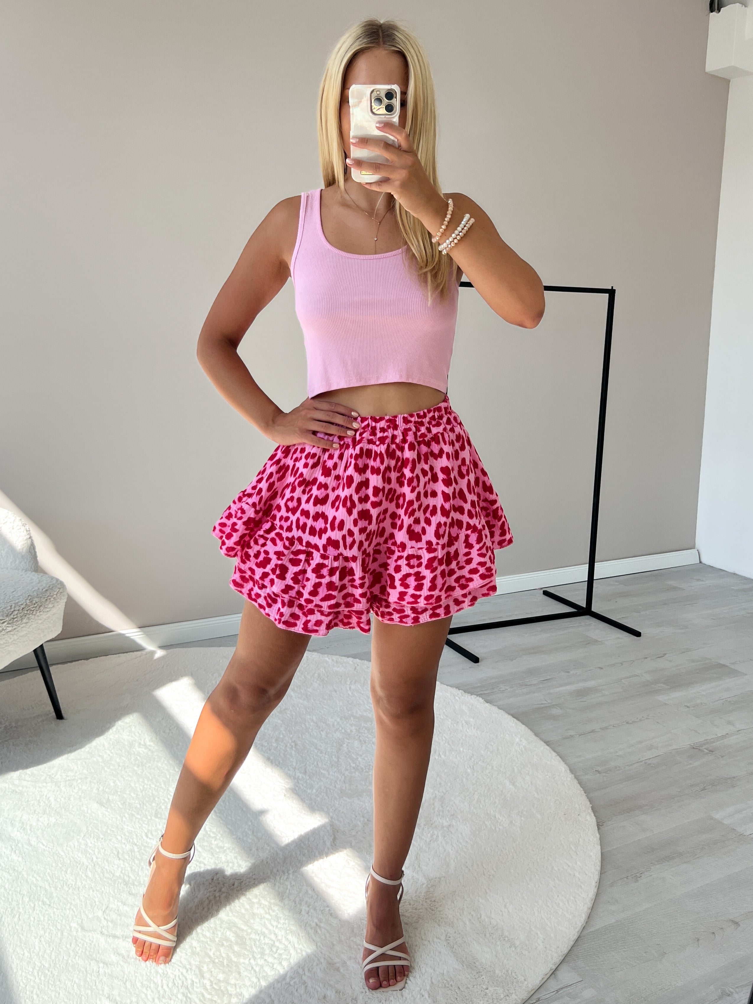 "Waffle Skort Leo" Hosenrock aus Musselin - rosa/rot