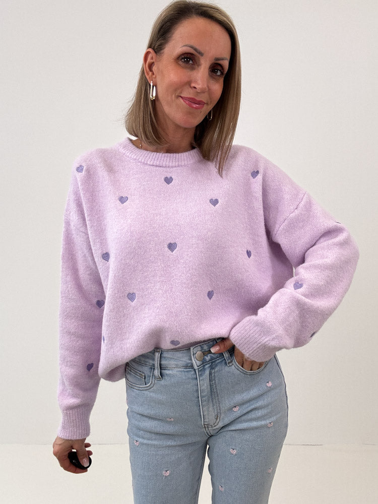 "Little Heart" Pullover aus Viscose - flieder