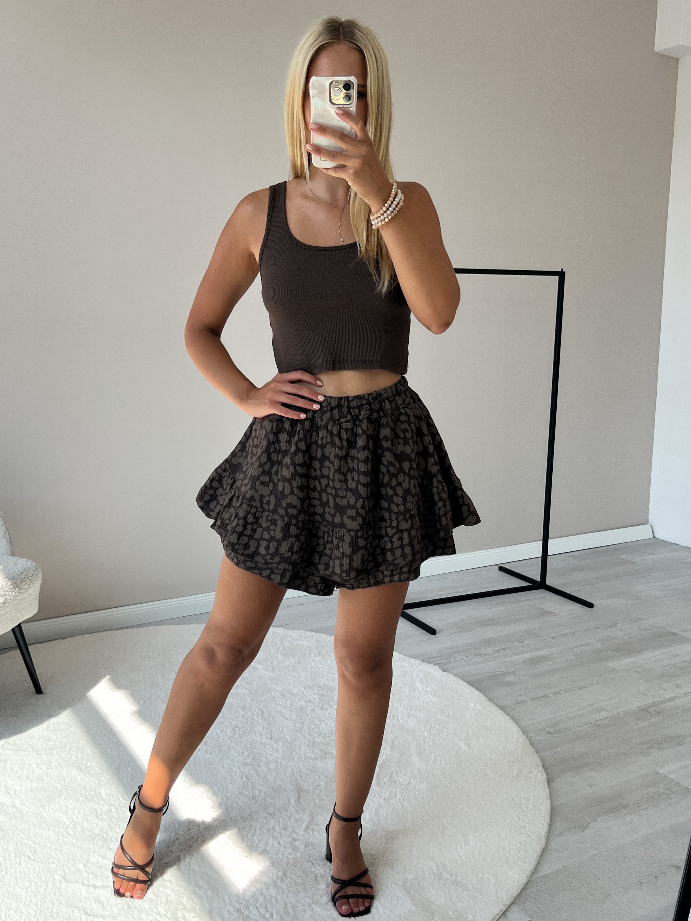 "Waffle Skort Leo" Hosenrock aus Musselin - mocca
