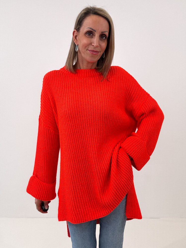 Strickpullover mit Schlitz - orange
