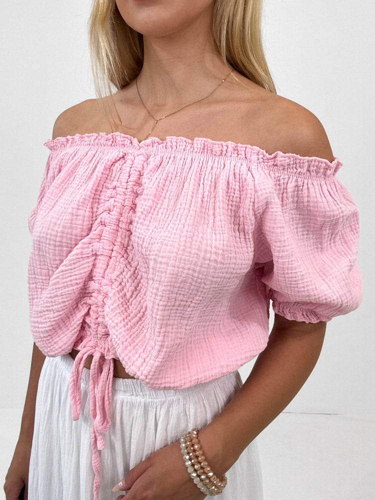 "Ibiza" stylisches Top aus Musselin - hellrosa