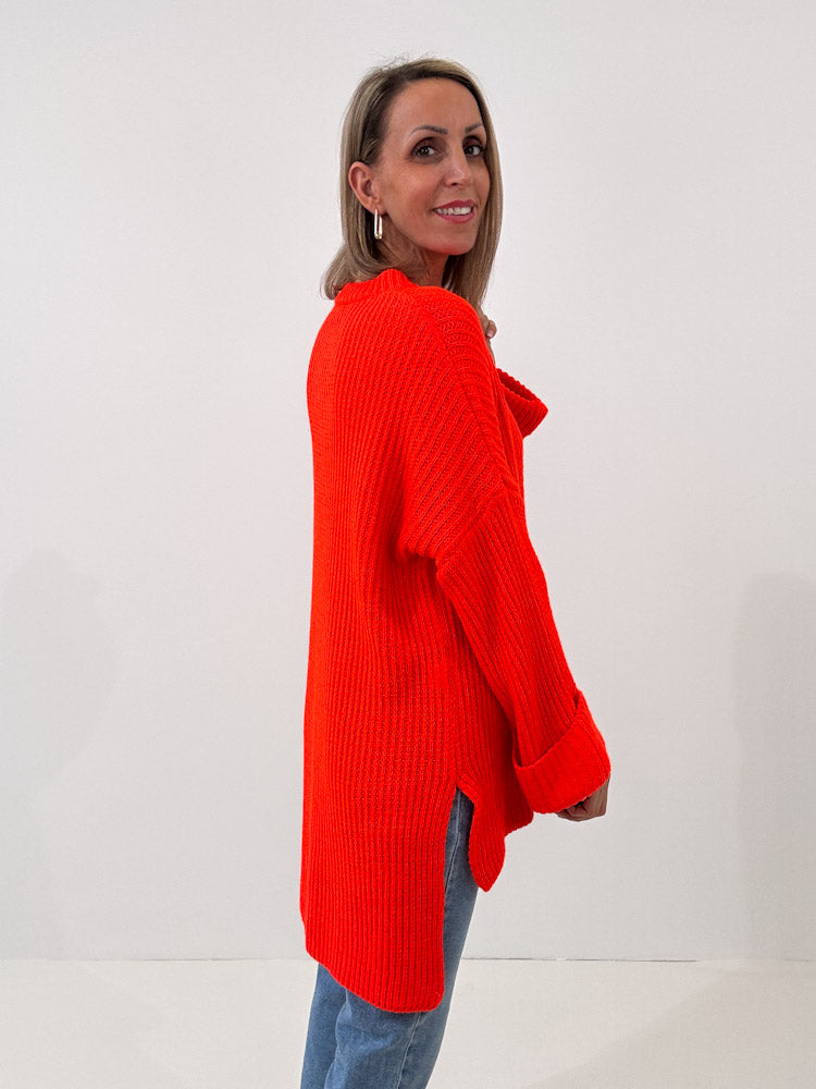 Strickpullover mit Schlitz - orange