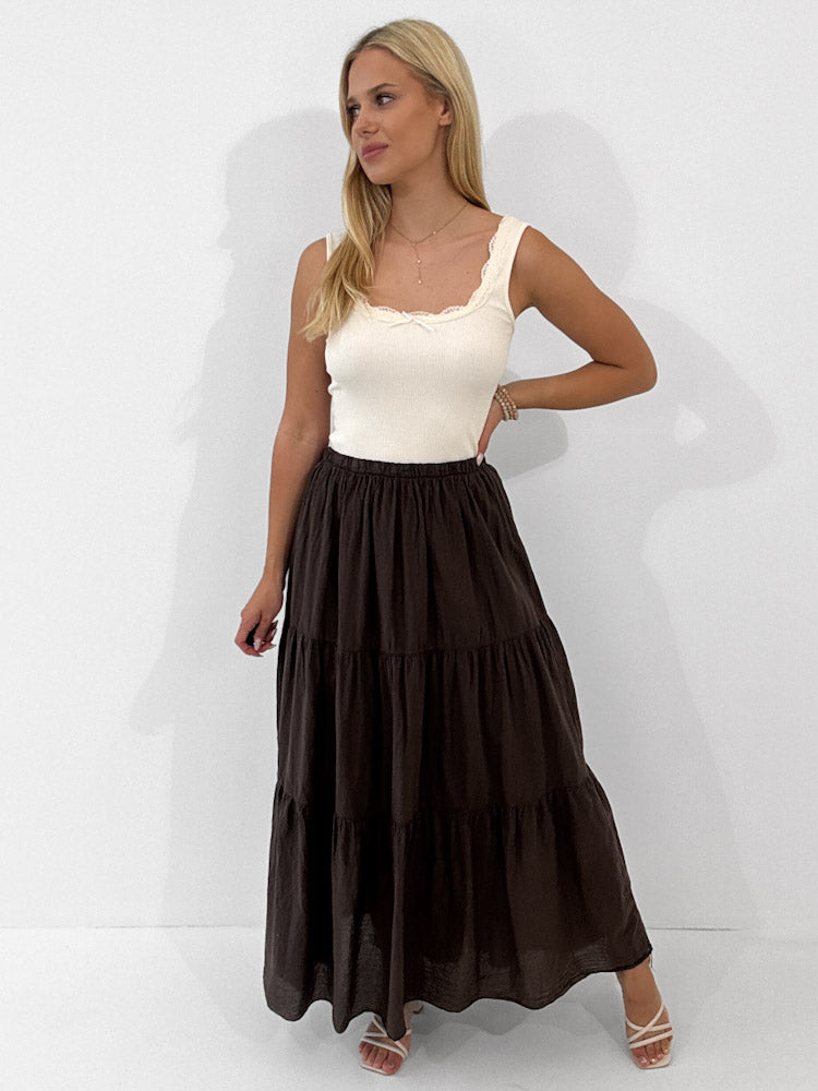 "Lune Skirt" langer Rock aus Baumwolle - braun