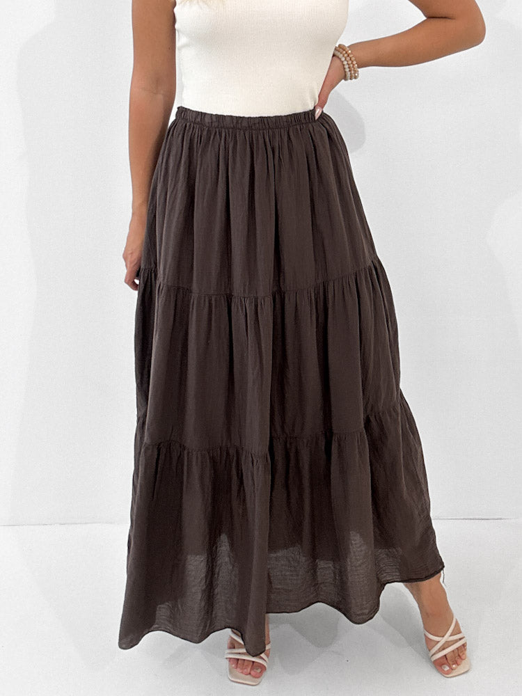 "Lune Skirt" langer Rock aus Baumwolle - braun