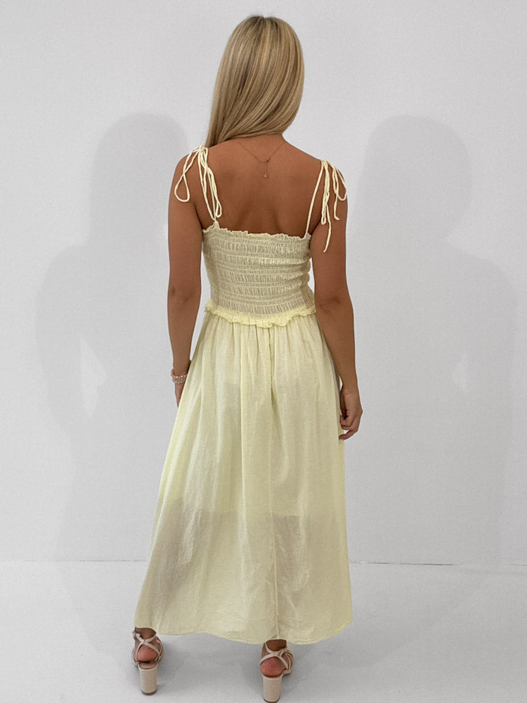 "Summer Breeze" - schönes Maxikleid aus Baumwolle - gelb