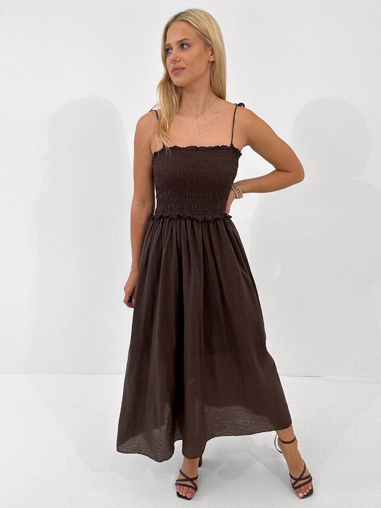 "Summer Breeze" - schönes Maxikleid aus Baumwolle - braun