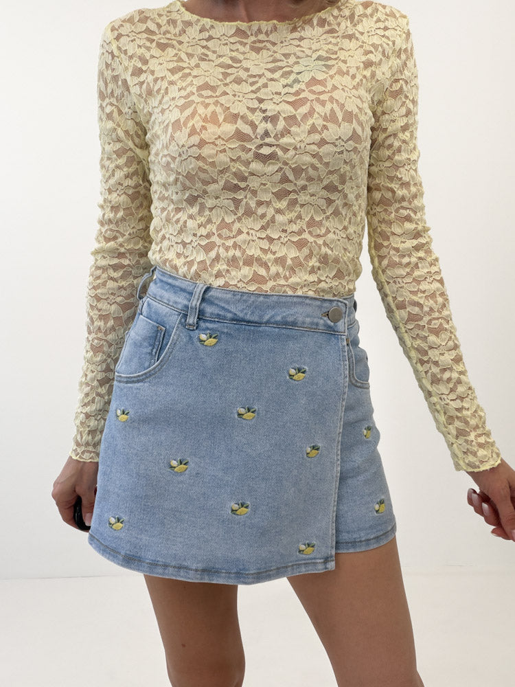 "Lemon Skort" süßer Jeans Hosenrock - light blue