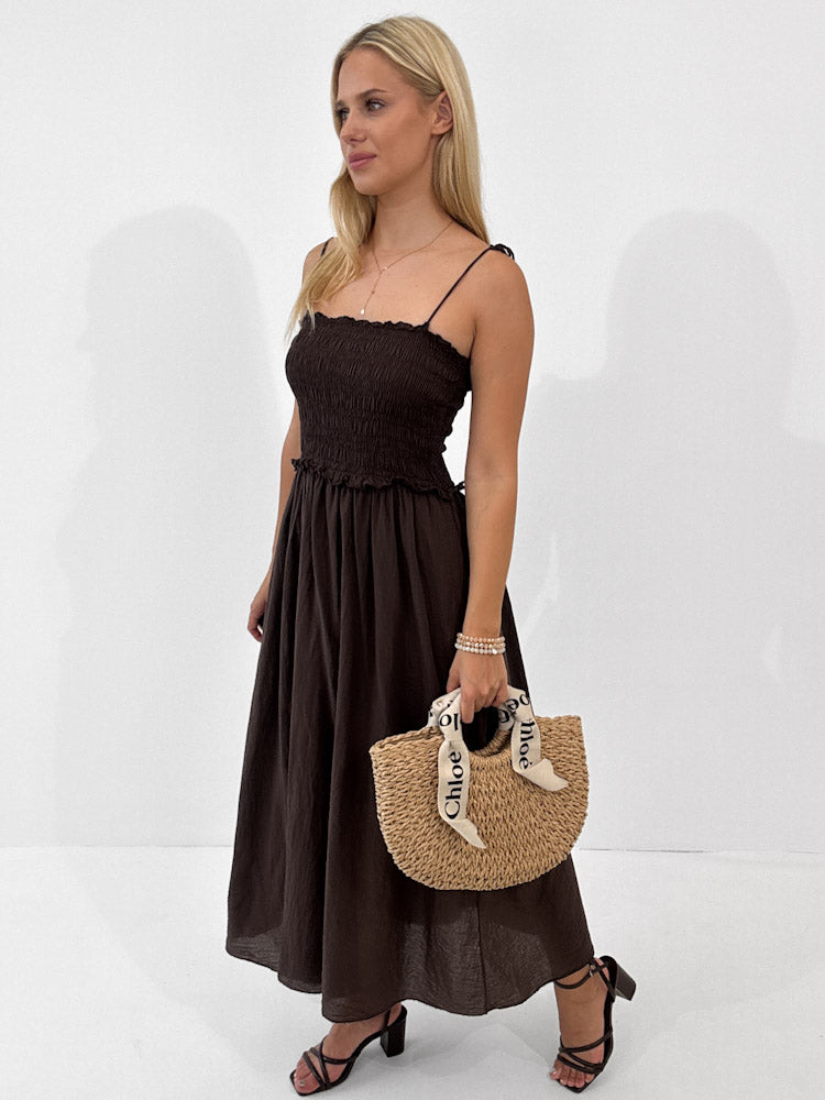 "Summer Breeze" - schönes Maxikleid aus Baumwolle - braun