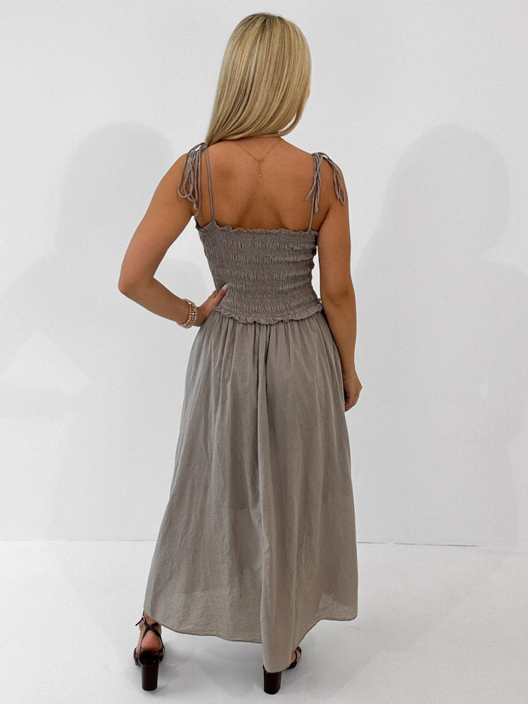 "Summer Breeze" - schönes Maxikleid aus Baumwolle - mocca