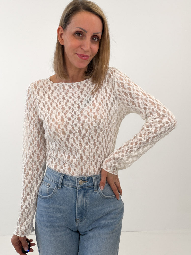 "Feral Lace 2.0" Shirt aus weicher Spitze - weiß