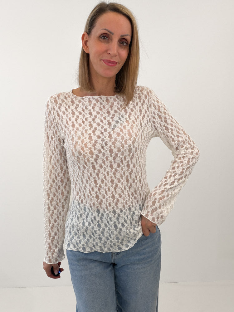 "Feral Lace 2.0" Shirt aus weicher Spitze - weiß