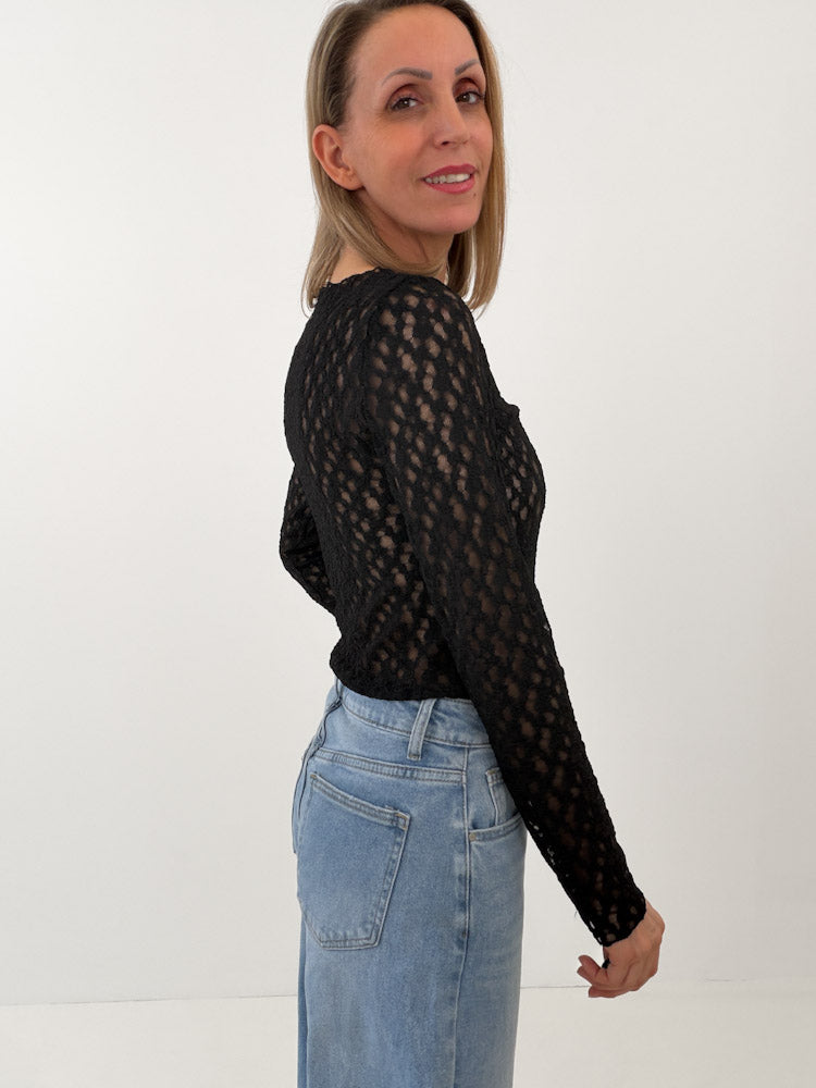 "Feral Lace 2.0" Shirt aus weicher Spitze - schwarz