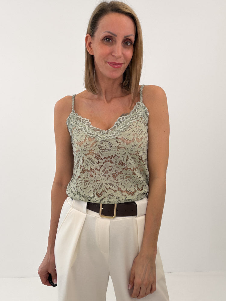 "New Lace" zartes Top aus Spitze - salbei