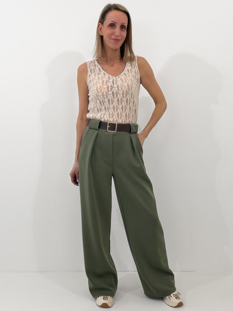 "Pari" elastische Hose aus Viskose  - khaki