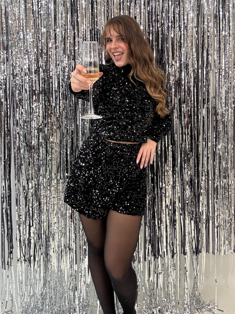 "Sequins Skort" Pailletten Hosenrock - schwarz