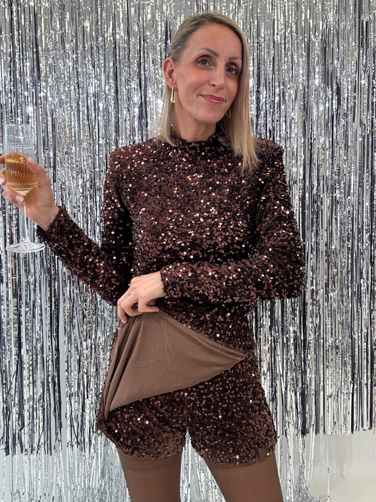 "Sequins" Pailletten Top - braun