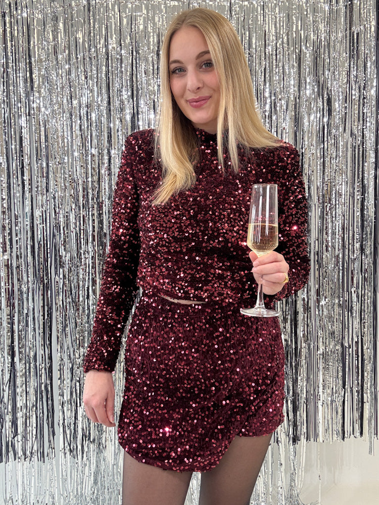 "Sequins" Pailletten Top - bordeaux