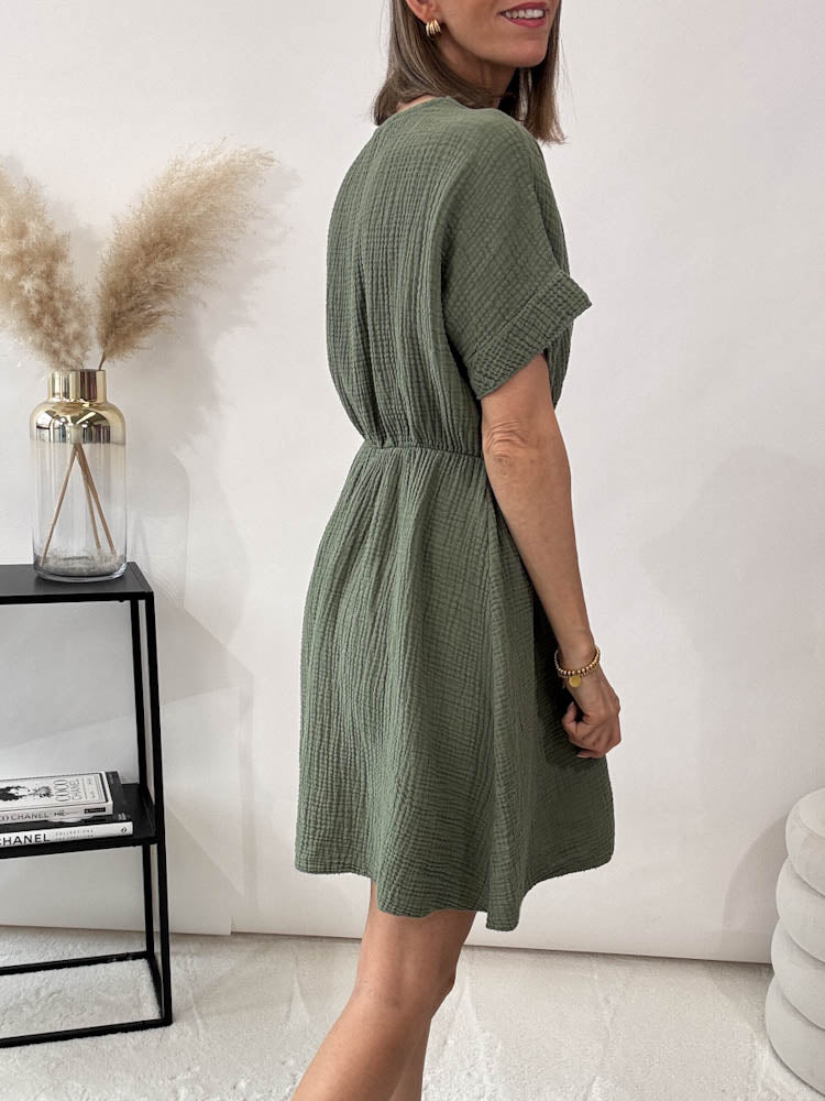 "Nella" Wickelkleid aus Baumwolle - matcha green