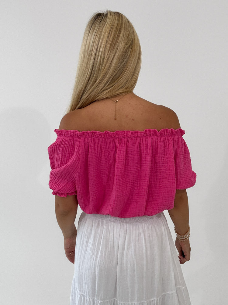 "Ibiza" stylisches Top aus Musselin - pink