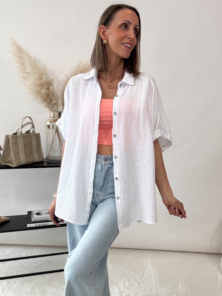"Waffle Summer" Bluse aus Baumwolle (Musselin)- weiß