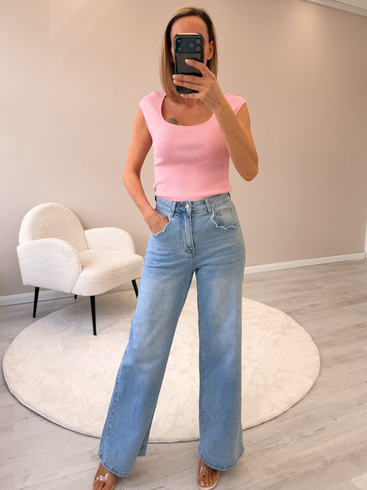 "Wave" Wide Leg Jeans - hellblau