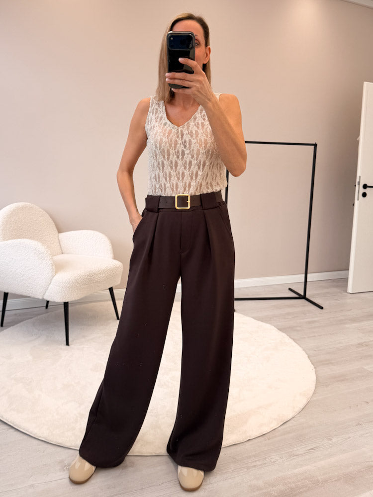 "Pari" elastische Hose aus Viskose  - choco braun