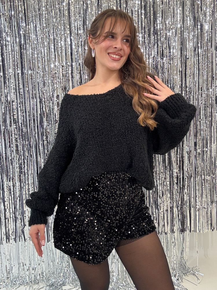 "Sequins Skort" Pailletten Hosenrock - schwarz