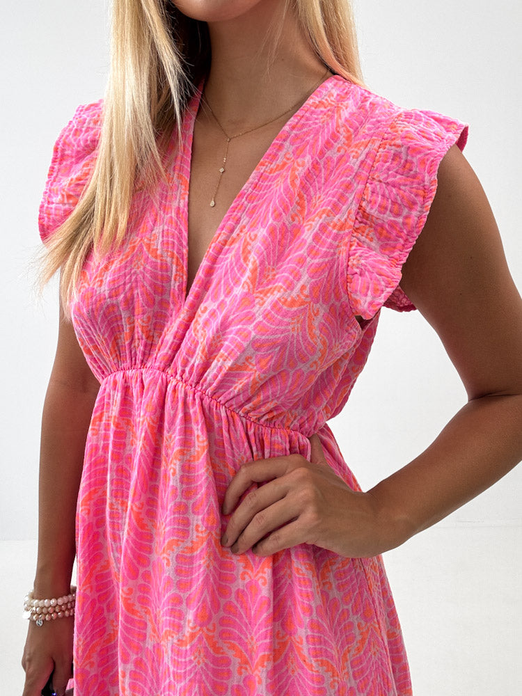 "Pianosa Tropical Midi"- tolles Midikleid aus Musselin - pink
