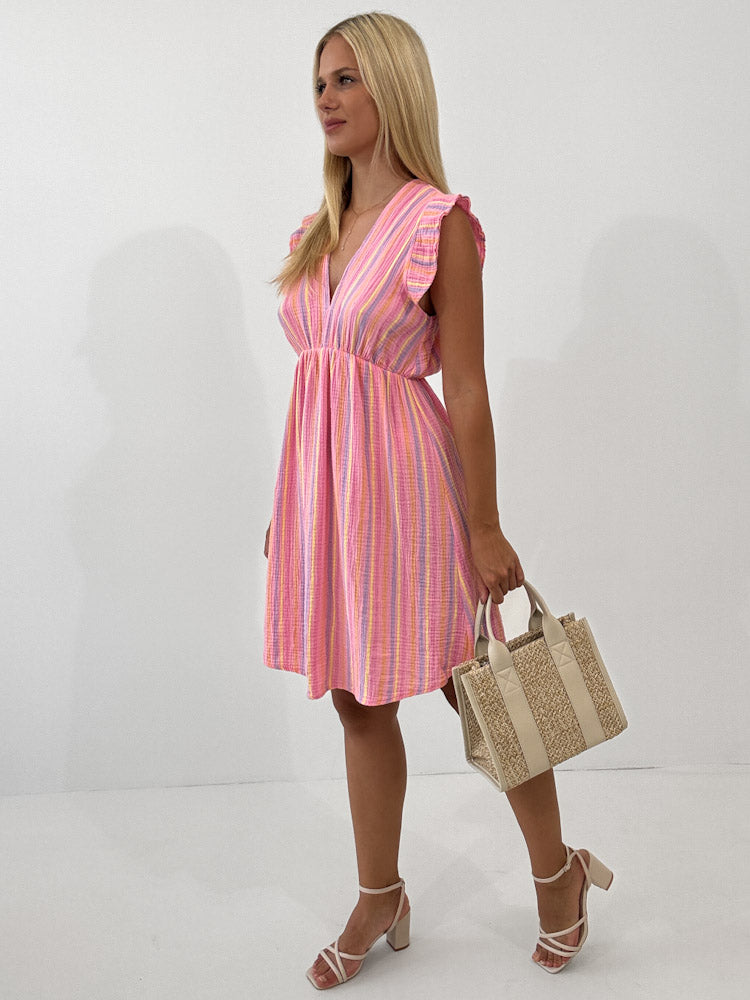 "Pianosa Little Stripes Midi" tolles Midikleid aus Musselin - rosa