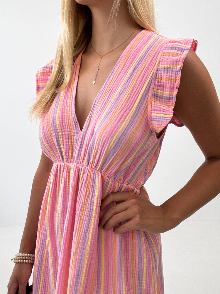 "Pianosa Little Stripes Midi" tolles Midikleid aus Musselin - rosa