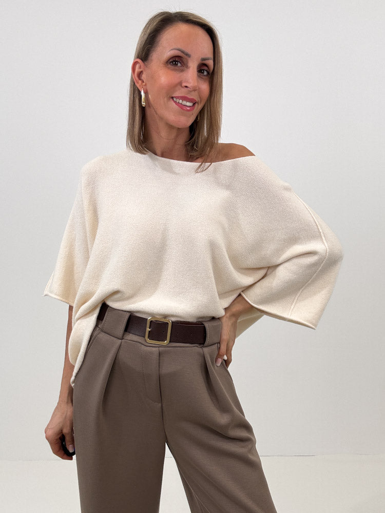 "Vicenza Spring" weicher Viscose-Pullover mit 3/4 Ärmeln - creme