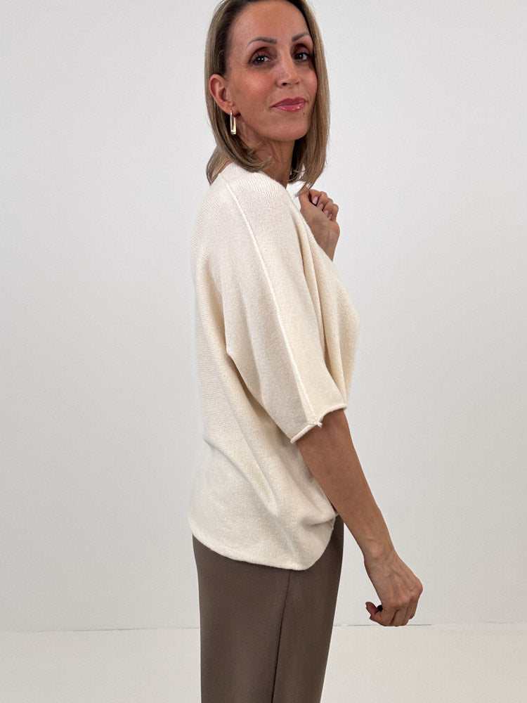 "Vicenza Spring" weicher Viscose-Pullover mit 3/4 Ärmeln - creme