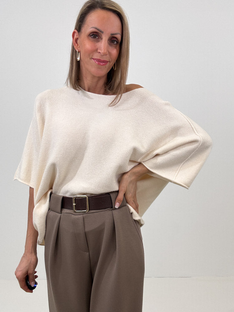 "Vicenza Spring" weicher Viscose-Pullover mit 3/4 Ärmeln - creme