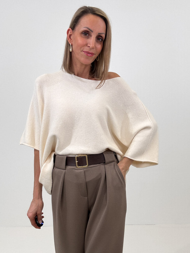 "Vicenza Spring" weicher Viscose-Pullover mit 3/4 Ärmeln - creme
