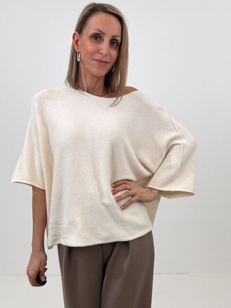 "Vicenza Spring" weicher Viscose-Pullover mit 3/4 Ärmeln - creme